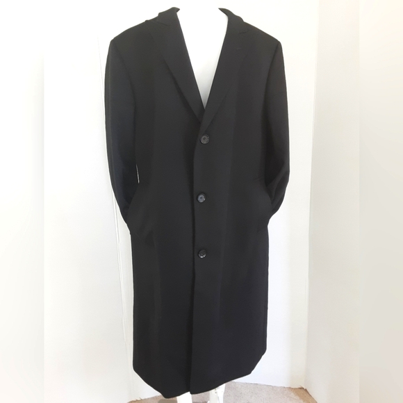CALVIN KLEIN Black Wool Blend Long Dress Overcoat Sz 42R - EUC - Picture 1 of 12